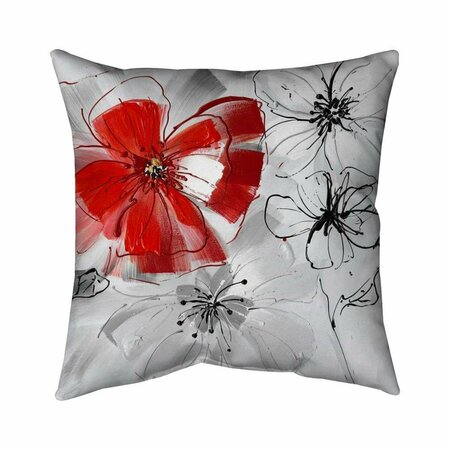 FONDO 26 x 26 in. Red & Grey Flowers-Double Sided Print Indoor Pillow FO2774645